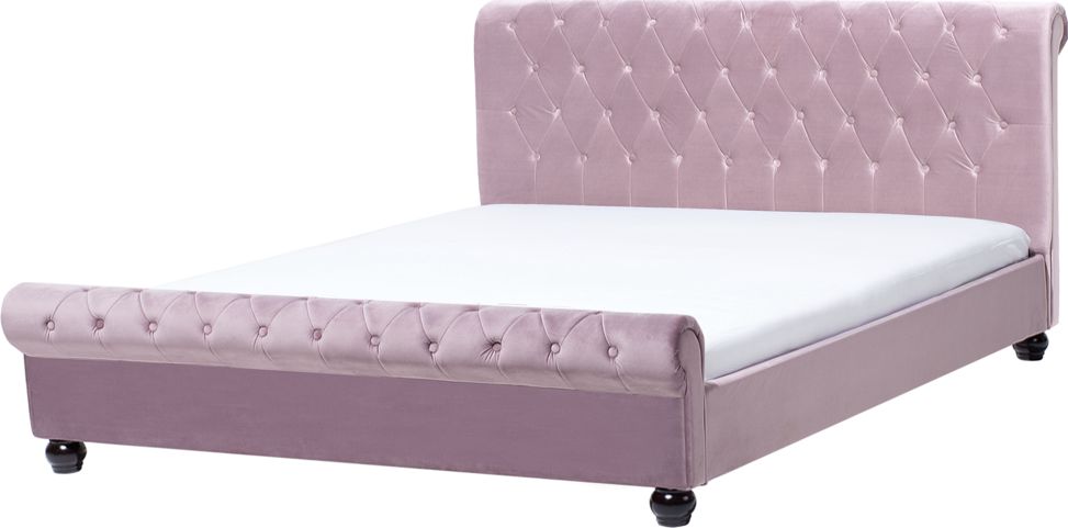 Beliani Łóżko welurowe 160 x 200 cm różowe AVALLON