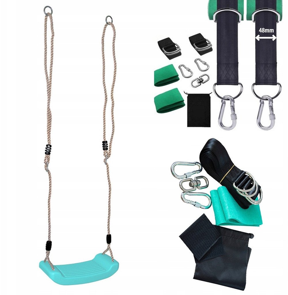Huśtawka ogrodowa siedzisko dla dzieci Błękitne 44 cm i pasy do zawieszenia zestaw