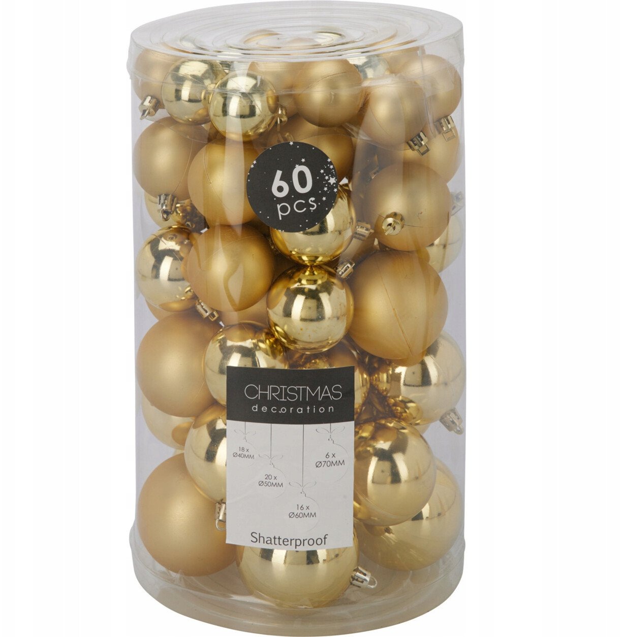 Zestaw 60 bombek choinkowych świątecznych plastikowe złote