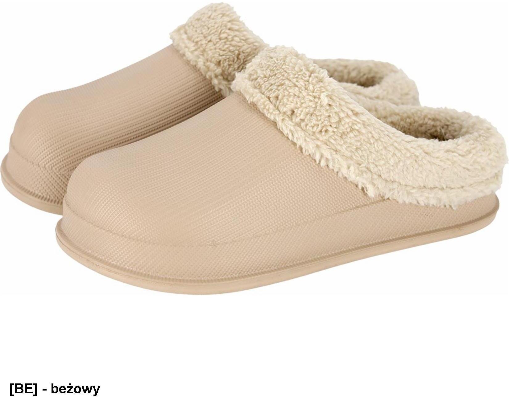 Reis BCFLUFF - Klapki damskie FLUFF materiał EVA ocieplane futerkiem wsuwane wyprofilowane - beżowy 37