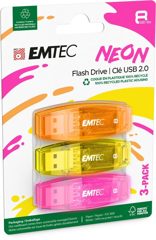 USB2.0 C410 8GB Neon 3 pcs