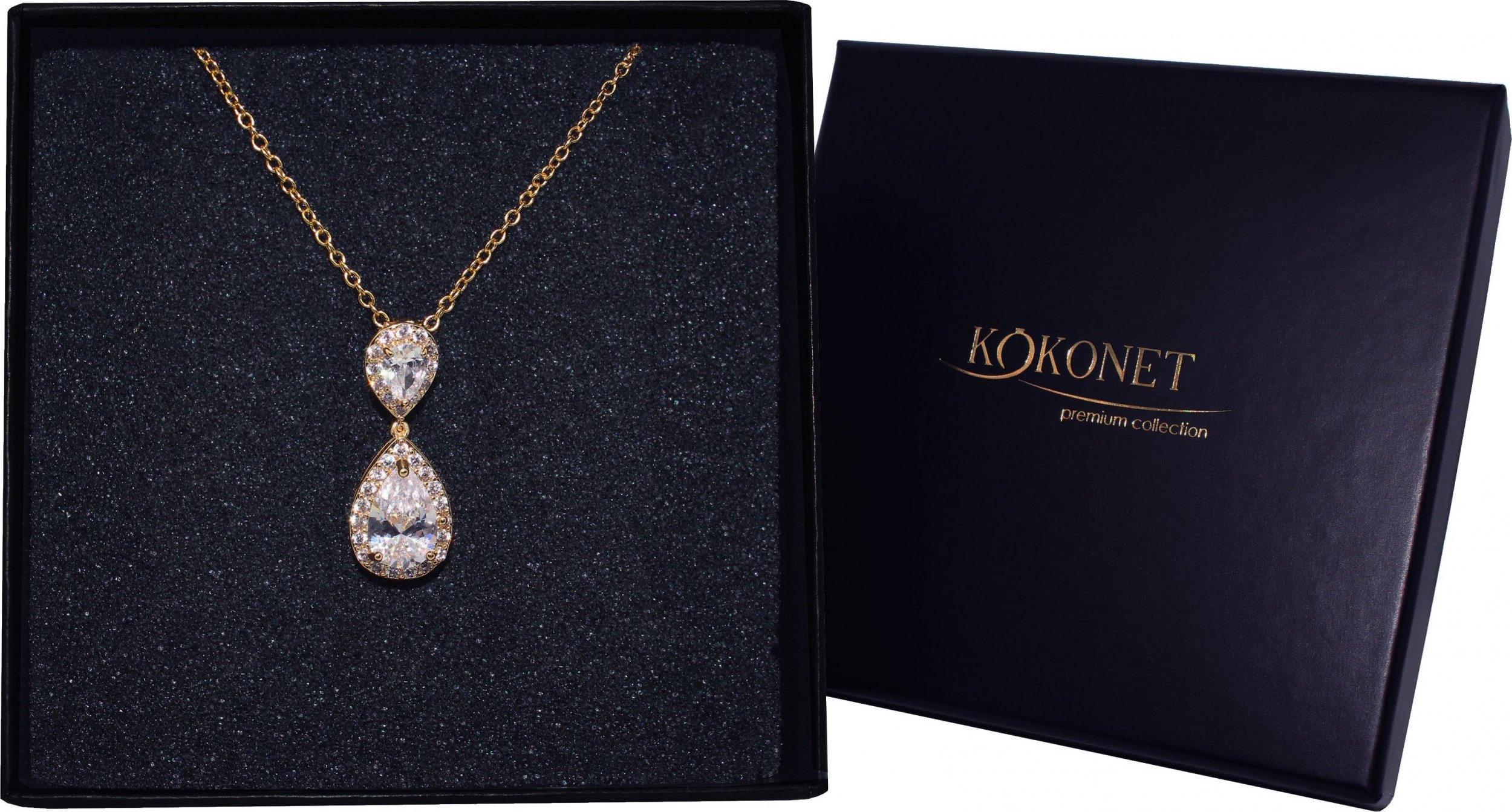 KOKONET NASZYJNIK MIGDAŁ podwójny wesele ślub ZŁOTO JAKOŚĆ