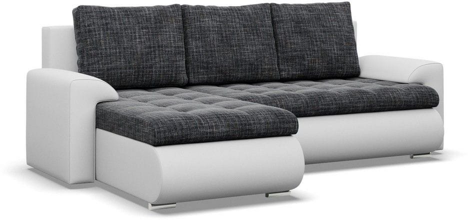 Narożnik rozkładany, lewy, Bosco, plecionka, ekoskóra, 230x159x89 cm, ciemny szary, biały | TYLETEGOTU