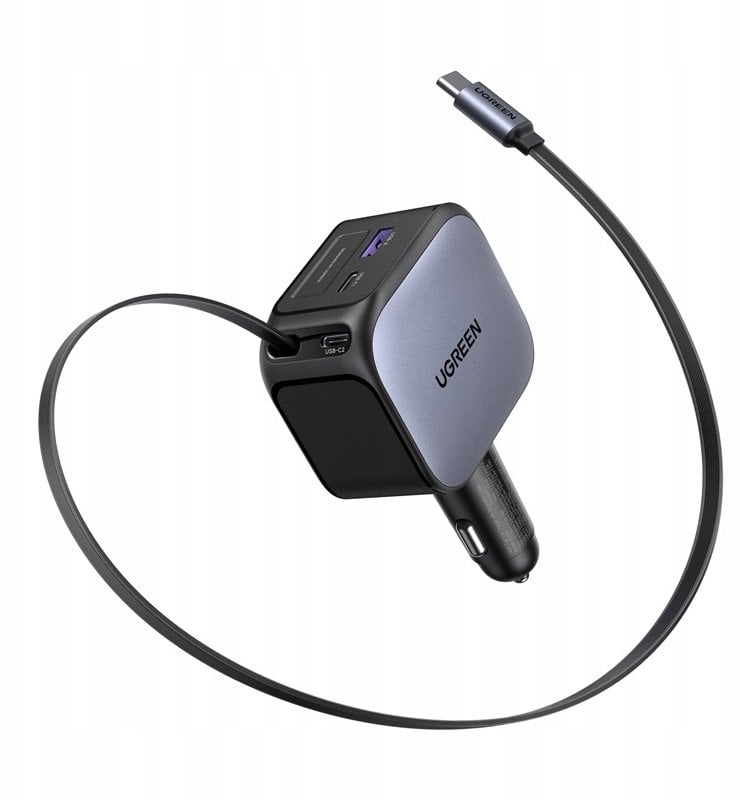 Ładowarka Ugreen UGREEN Nexode EC604 145W Fast Car Charger ładowarka samochodowa 1x USB-A 1x USB-C 1x wysuwane USB-C Kabel (70cm)
