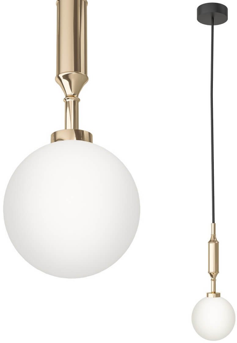 Pojedyncza lampa wisząca Eri I szklana kula ball biała złota