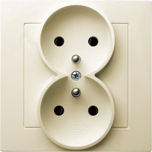 Ospel Gniazdo AS podwójne z uziemieniem ecru (GP-2GZ/27)