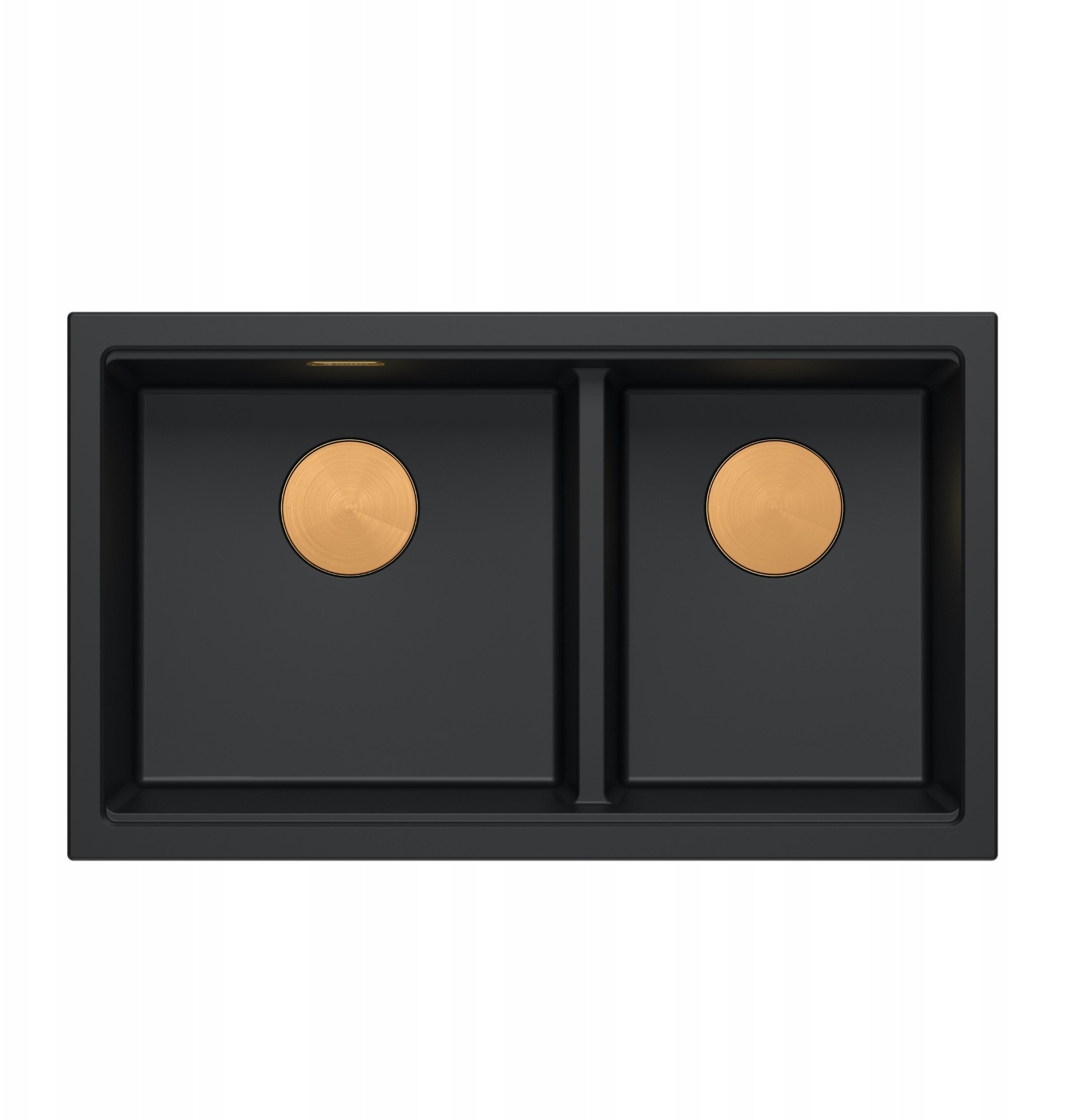 QUADRON | LOGAN 120 | granitowy zlewozmywak kuchenny PURE CARBON + MIEDŹ PVD | wymiar: 76 x 45 x 23,5 cm | 2-komorowy wpuszczany | podbudowa szafki od