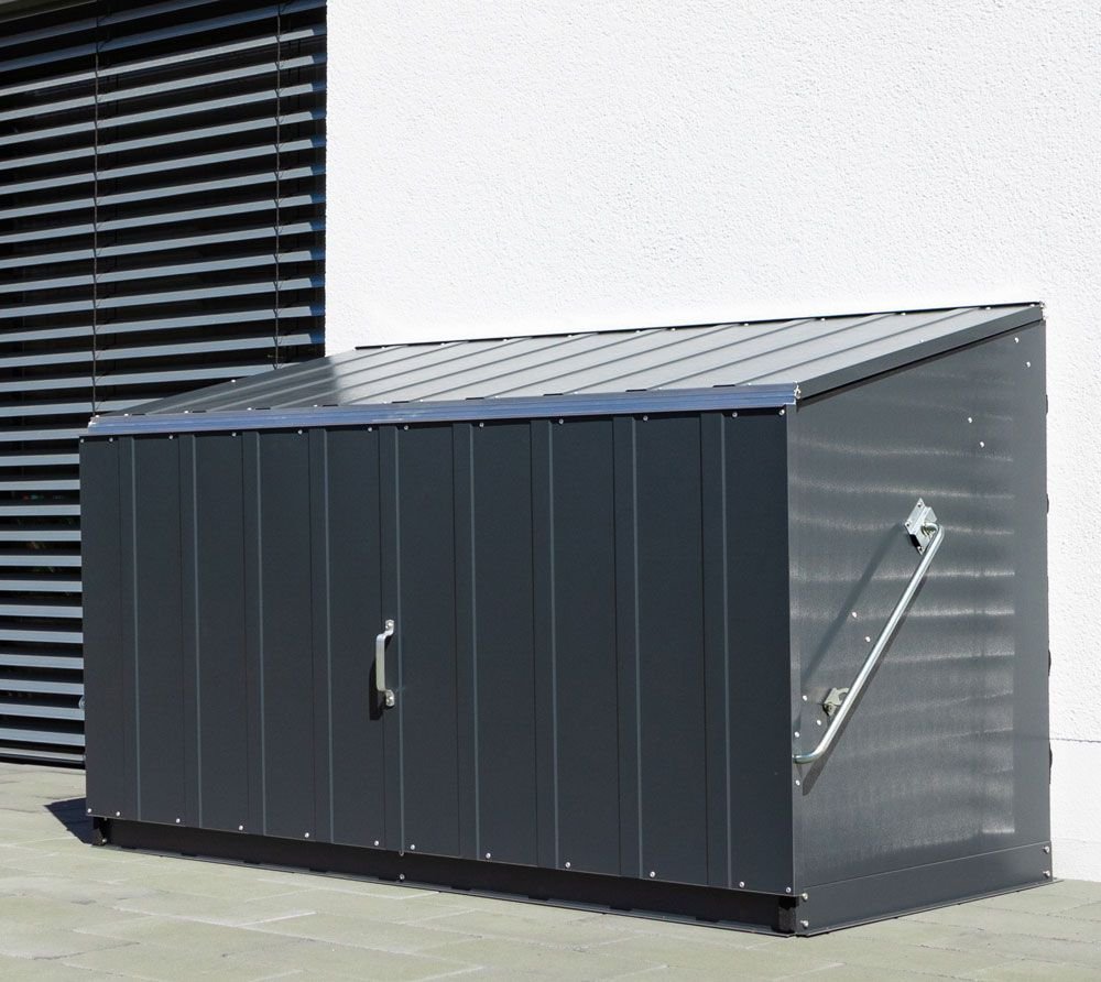 Szafa ogrodowa Trimetals Metalowa skrzynia na sprzęt garaż na rowery Strażnik Antracyt 88x194x112cm