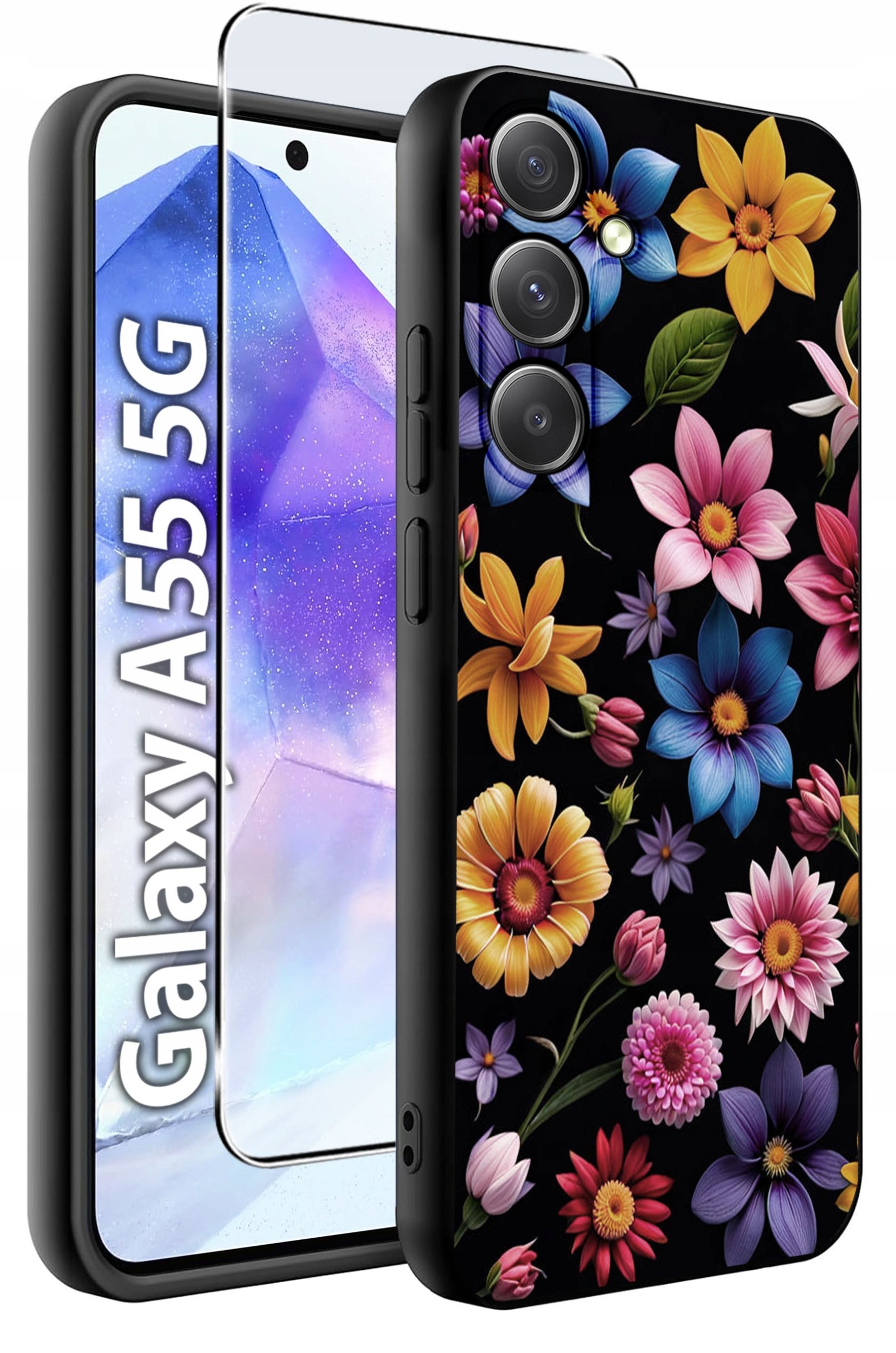 ETUI do Samsung A55 5G WZORY | SILIKONOWE MATT CASE + SZKŁO HARTOWANE 9H