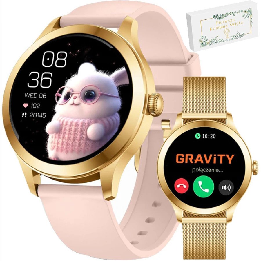 Smartwatch Gravity SMARTWATCH dziecięcy Komunia T25 pink/gold