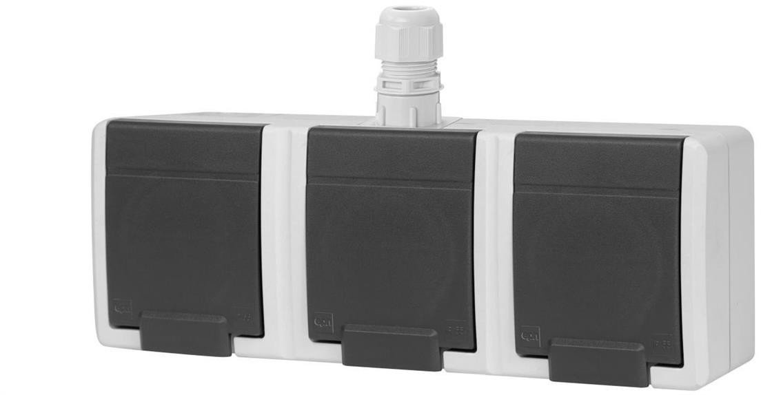 AQUANT 2K gniazdo natynkowe potrójne z uziemieniem 3x2P+Z IP65 szary 5043-65