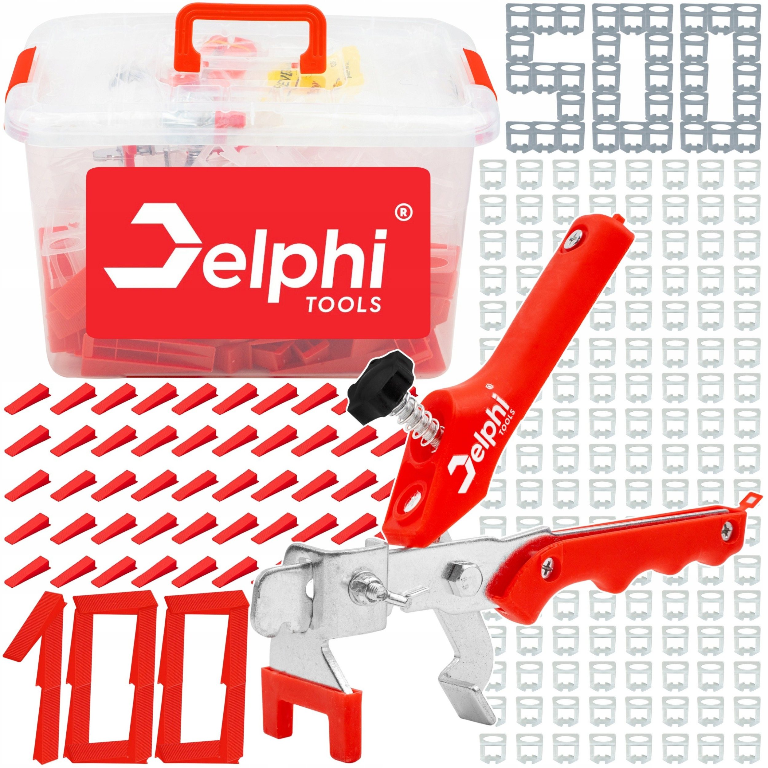 SYSTEM POZIOMOWANIA PŁYTEK ZESTAW 500x KLIPSY 1,5mm 100x KLINY SZCZYPCE