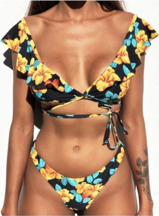 Pan i Pani Gadżet Strój kąpielowy jungle z falbanką CZARNY S