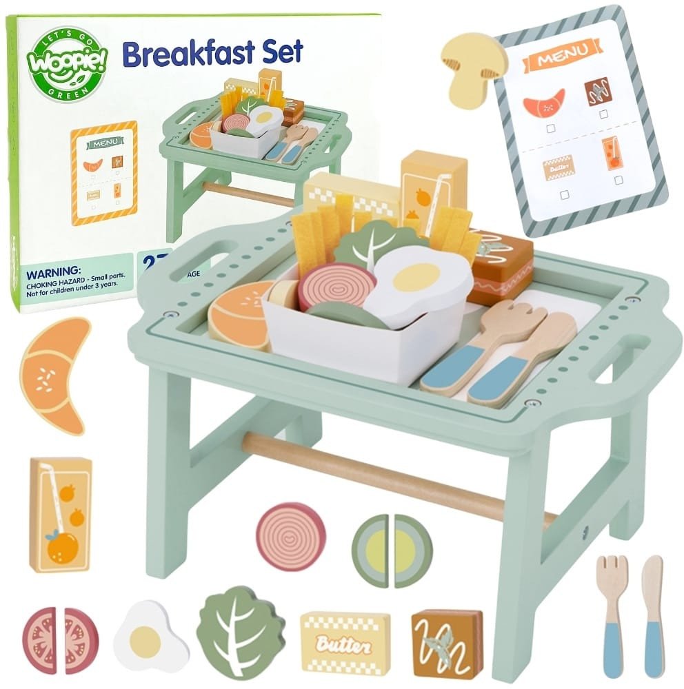 WOOPIE GREEN Zestaw Śniadaniowy i Restauracja Zabawa w Zamawianie z Tacą i Akcesoriami