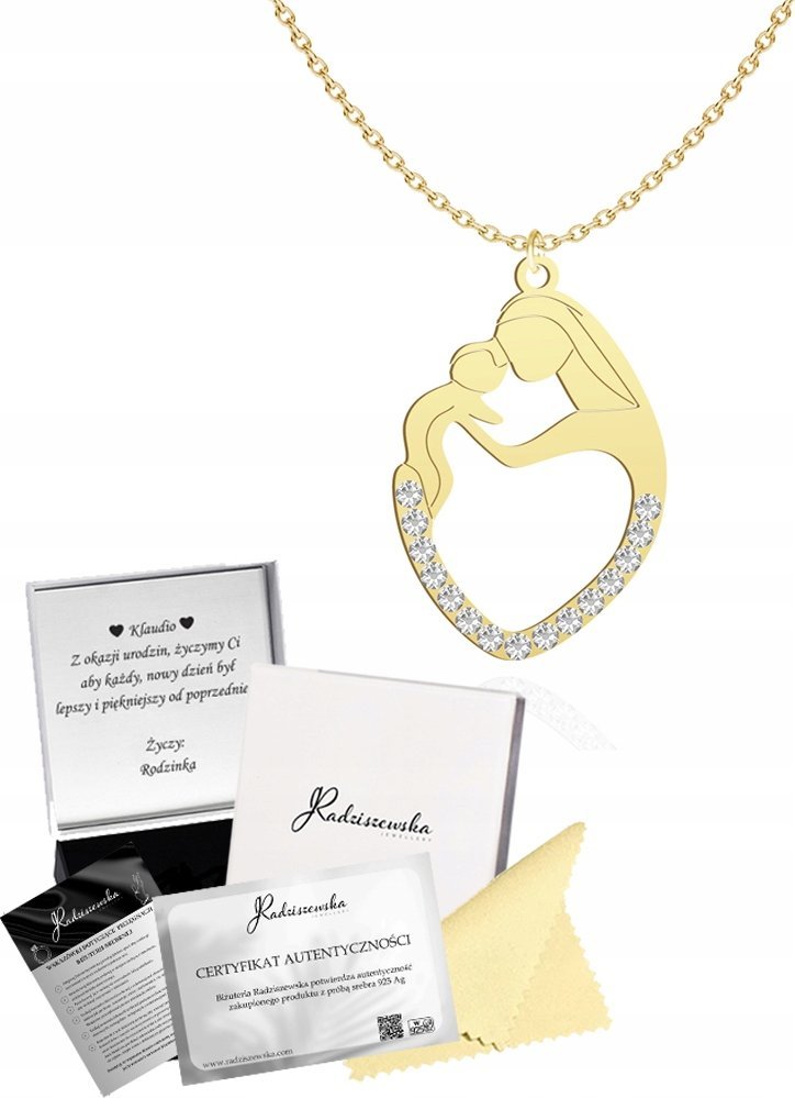 Radziszewska Jewellery Złoty Naszyjnik Matka z Dzieckiem SREBRO 925 Prezent dla Mamy Córki