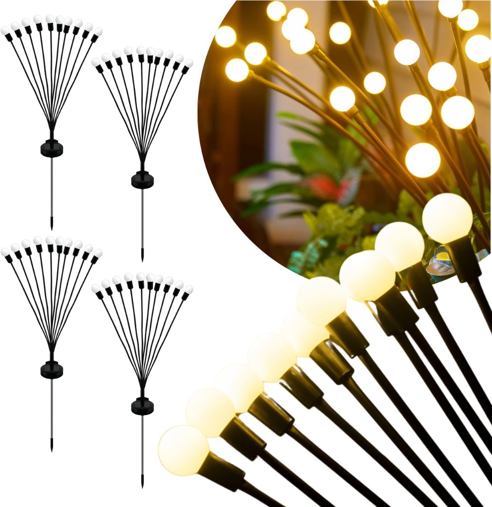 BLIXTAR 4X Lampa Solarna Ogrodowa 10x LED Wbijane Drzewko Kulki Oświetlenie