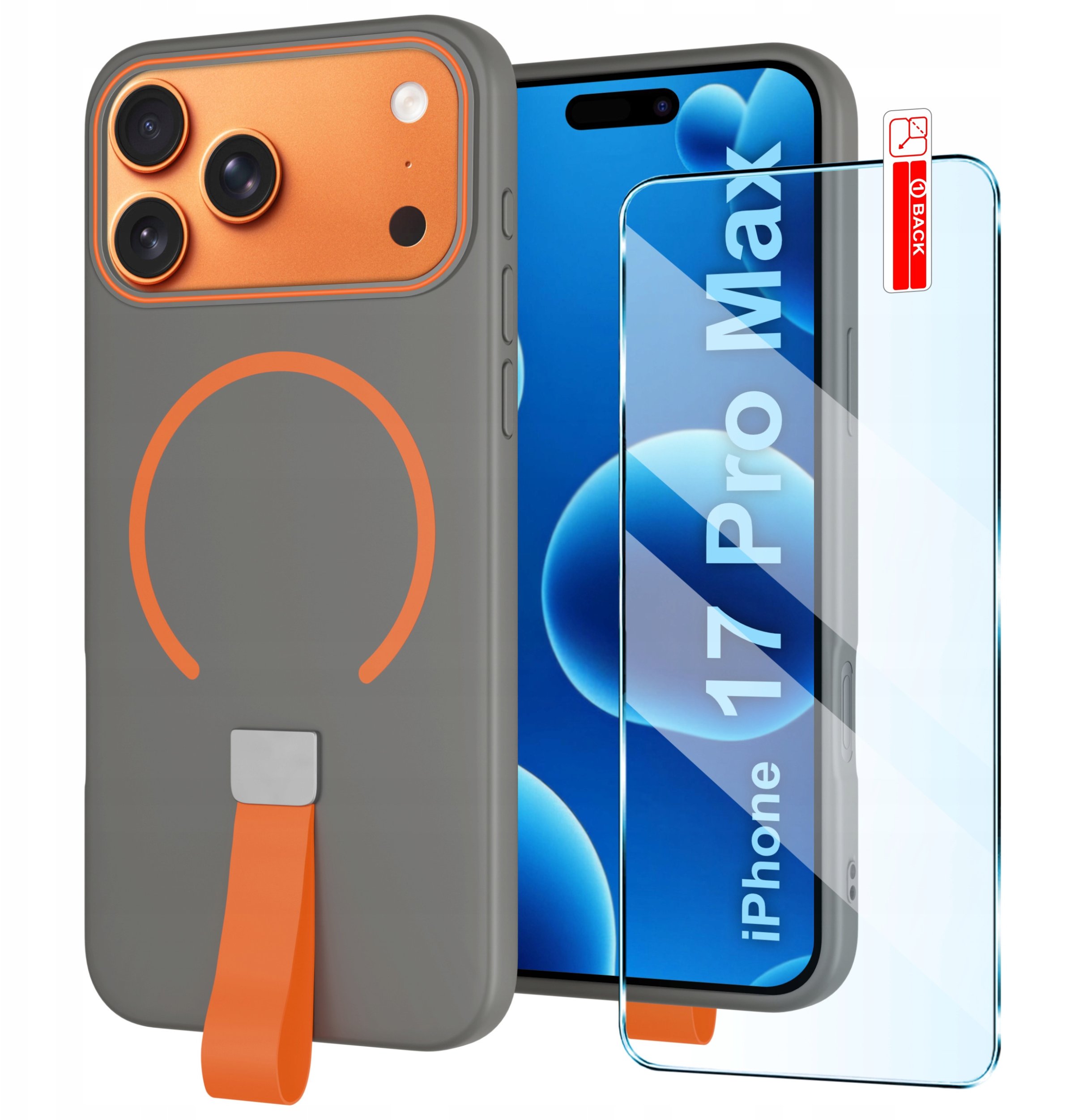 Etui z Paskiem na palec Matowe do iPhone 17 Pro Max |do MagSafe +Szkło