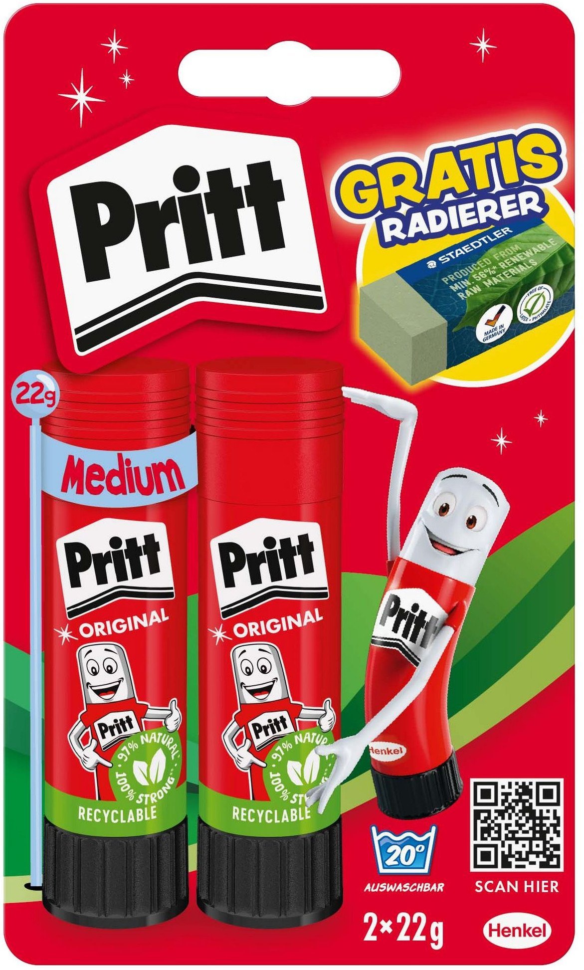 Pritt Klej 2*22g + Gumka retail