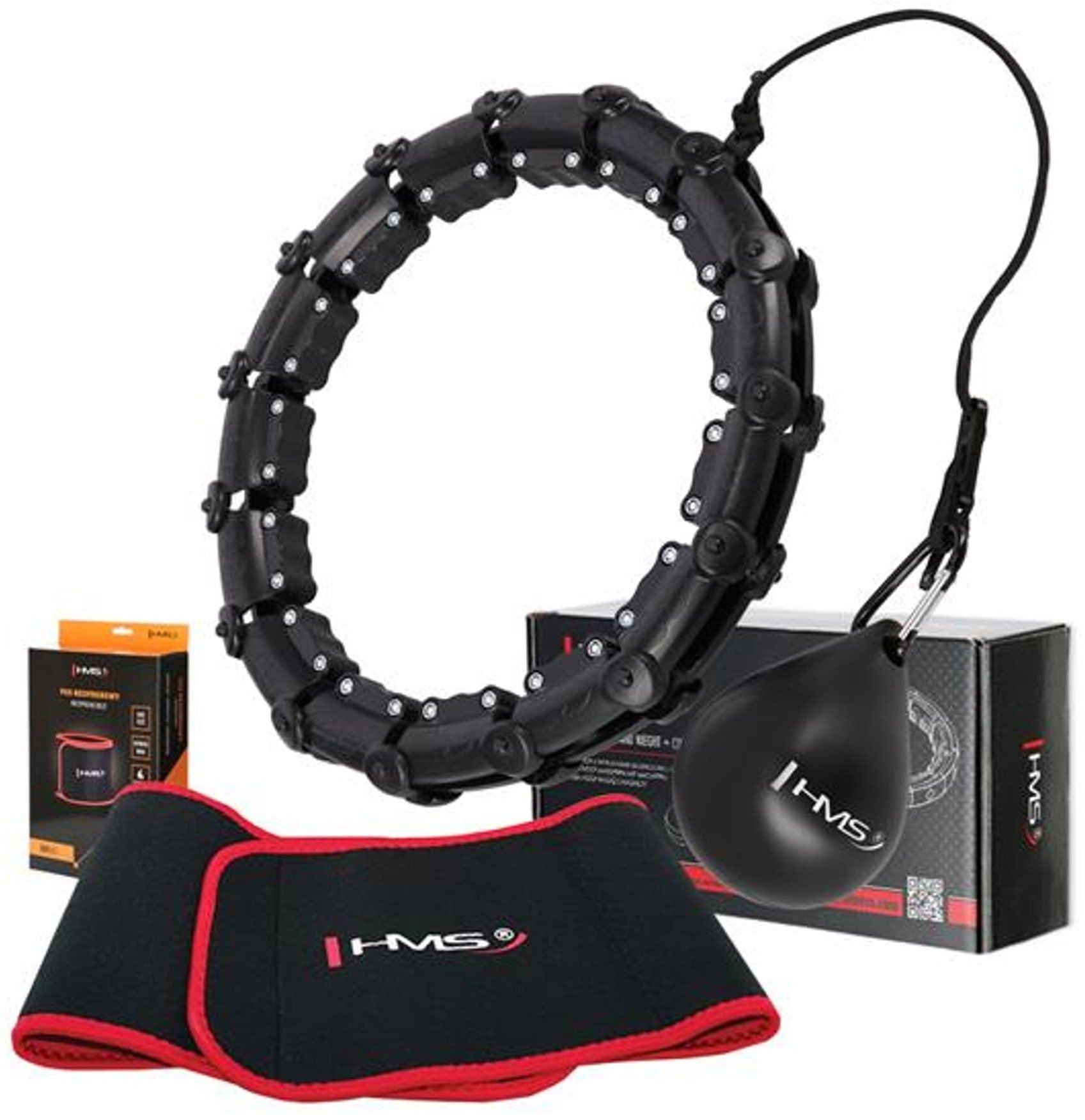 ZESTAW HULA HOP HHW02 BLACK Z WYPUSTKAMI I OBCIĄŻNIKIEM HMS + PAS BR163 RED