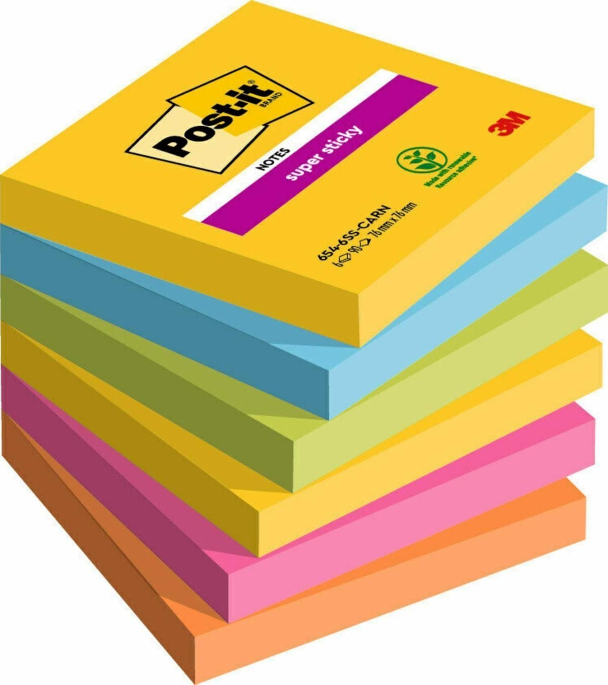 Post-It 3M Karteczki samoprzylepne Post-it® Super Sticky, CARNIVAL, 76x76mm, 6x90 kart.