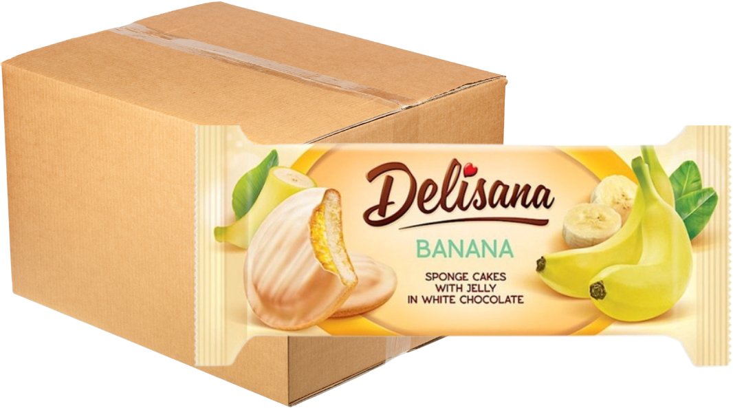 Delisana Ciastka z galaretką bananową w białej czekoladzie 135g x 28 sztuk