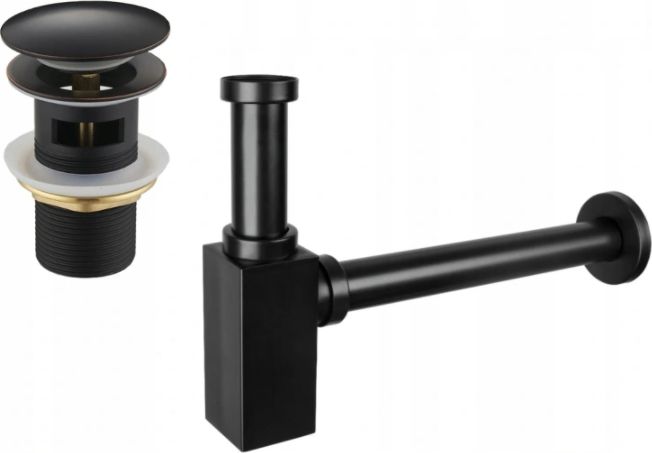 Syfon Mexen Mexen półsyfon umywalkowy kwadratowy z korkiem klik-klak, z przelewem, czarny antyczny - 7992060-79