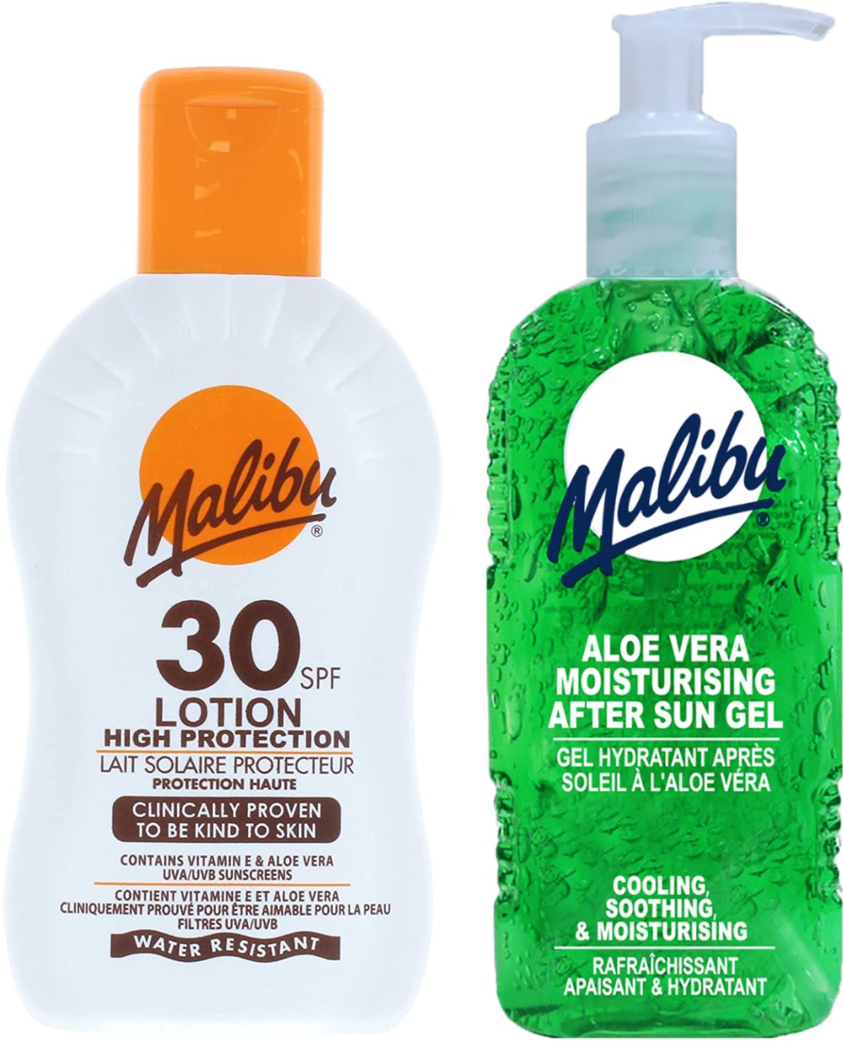 Malibu SPF30 Wodoodporny Balsam 200ml + Aloe Żel Po Opalaniu 200ml