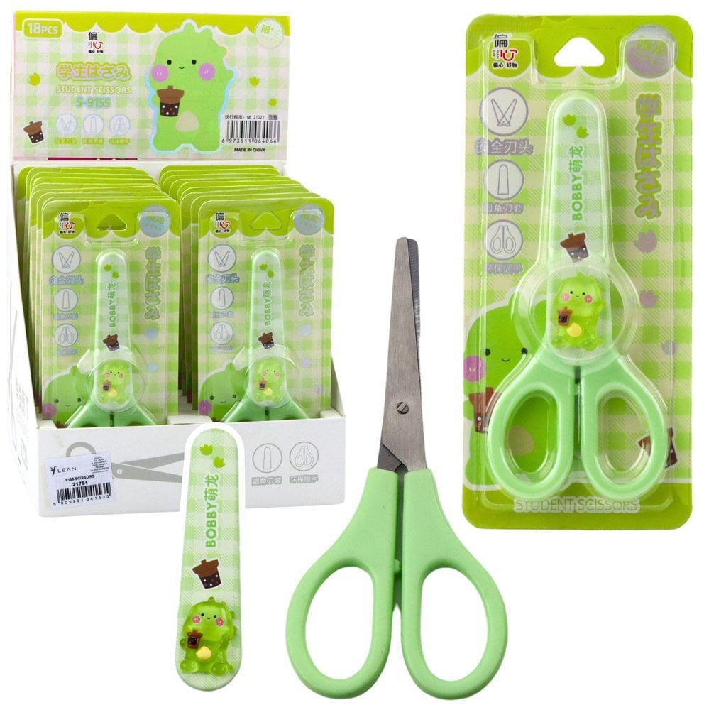 Nożyczki Szkolne Dla Dzieci Z Osłonką Oburęczne Zielone 14cm