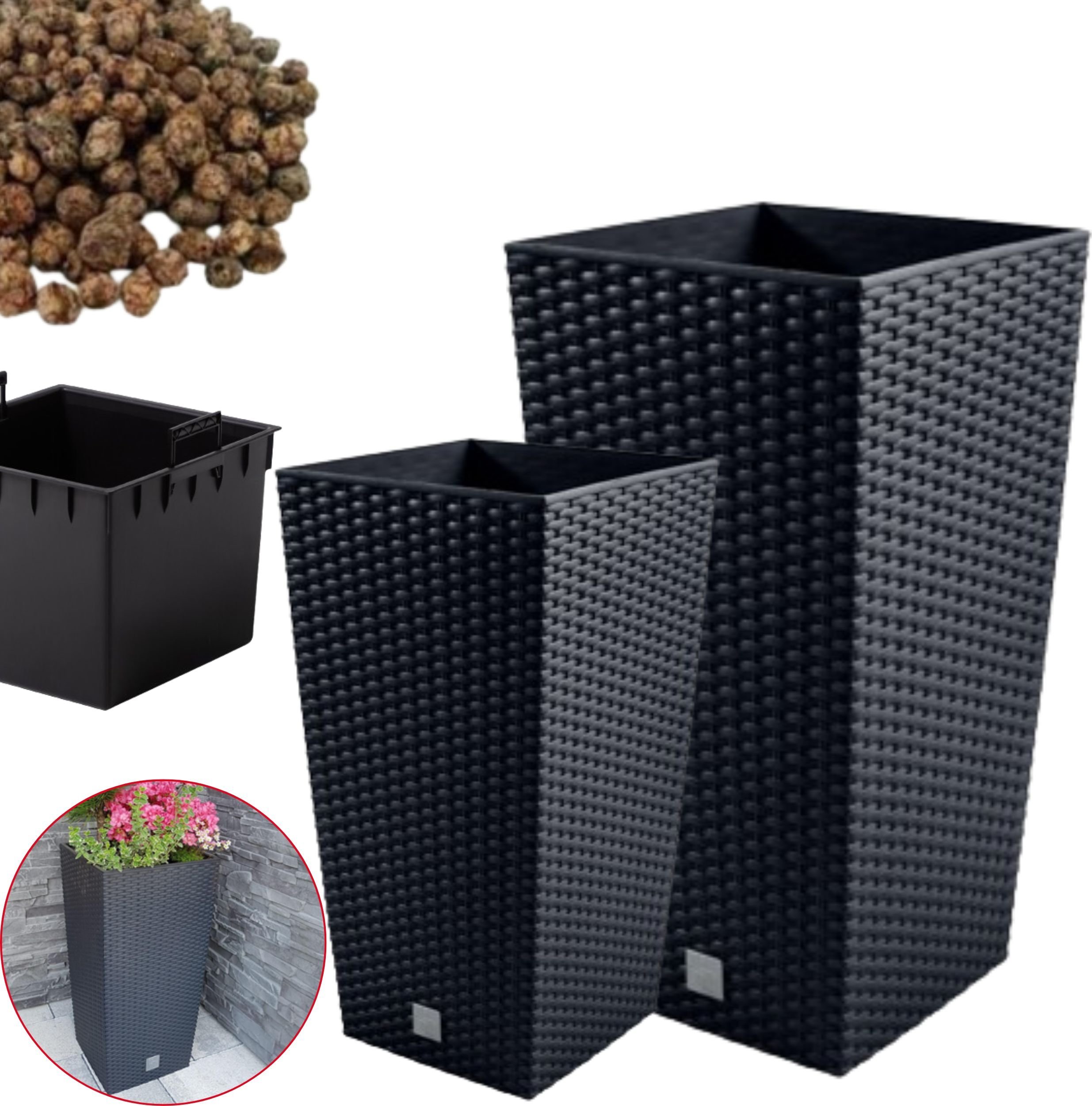 Prosperplast 2x Doniczka wysoka DRTS + wkład, keramzyt 2l Zestaw Donica 2szt