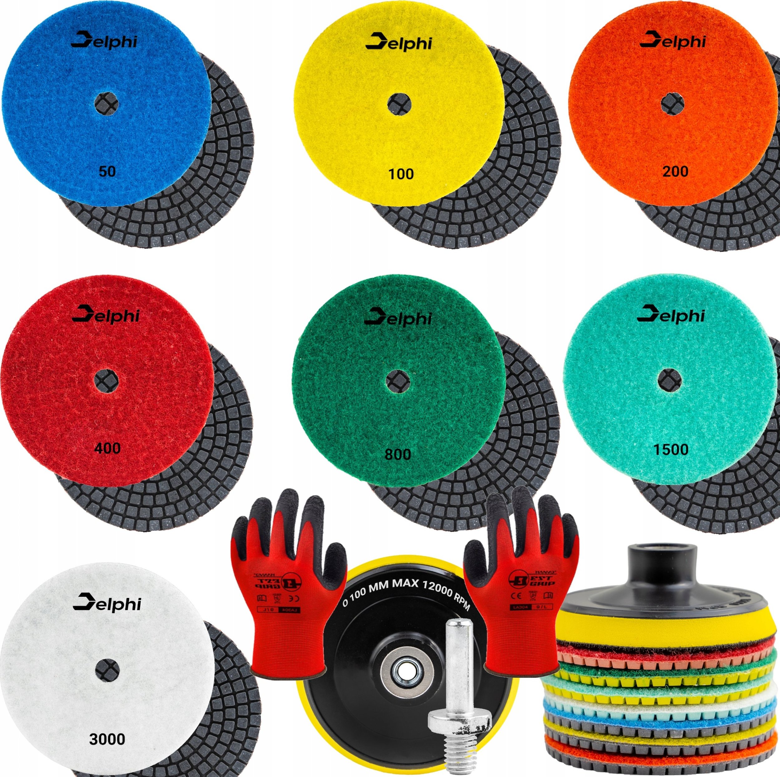 Delphi Tools ZESTAW TARCZ DIAMENTOWYCH DO SZLIFOWANIA POLEROWANIA GRESU SPIEKU CERAMIKI