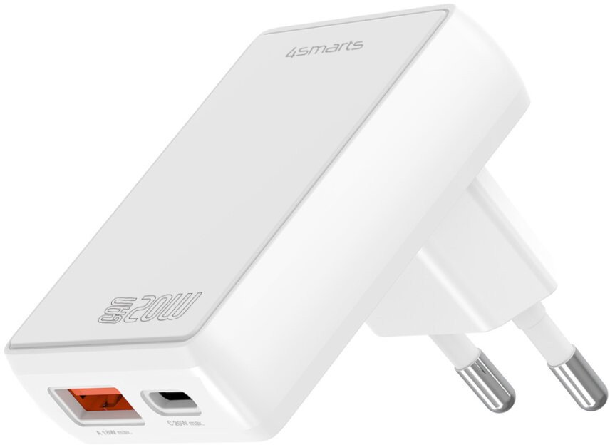 Ładowarka sieciowa 4smarts FlatPlug Duos 20W GaN USB-C + USB-A biały