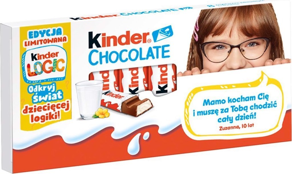 Kinder Chocolate Batonik z mlecznej czekolady z nadzieniem mlecznym 100 g (8 sztuk)