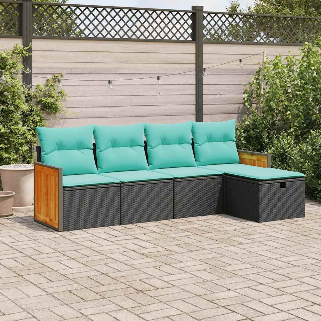 Garden Sofa Set Black PE Rattan 5 Piece Removable Covers