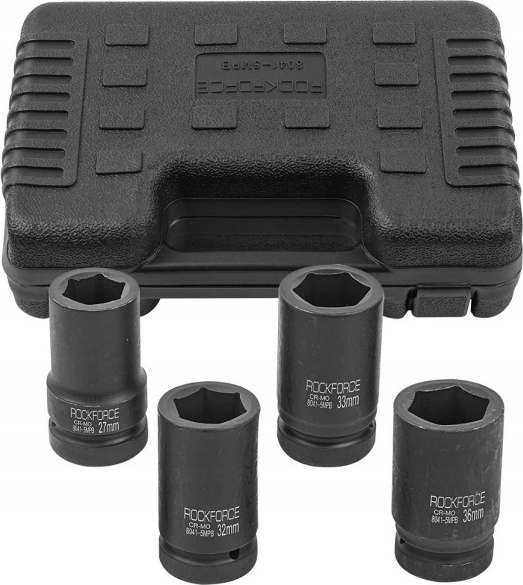 Rockforce Zestaw nasadek udarowych głębokich 1" 4el. (6-kątnych) (27-36mm)