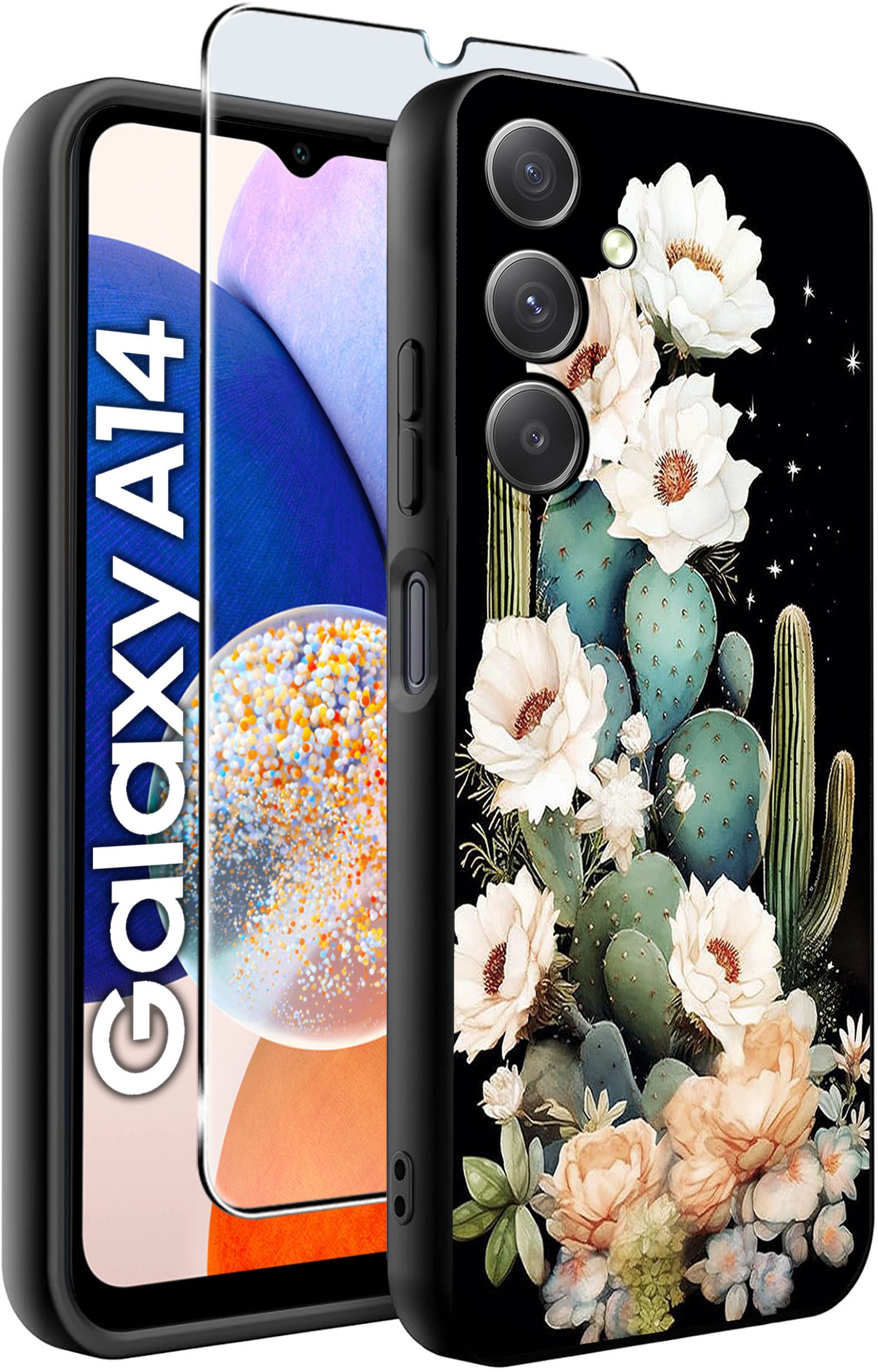 ETUI do Samsung A14 5G WZORY | SILIKONOWE MATT CASE + SZKŁO HARTOWANE 9H