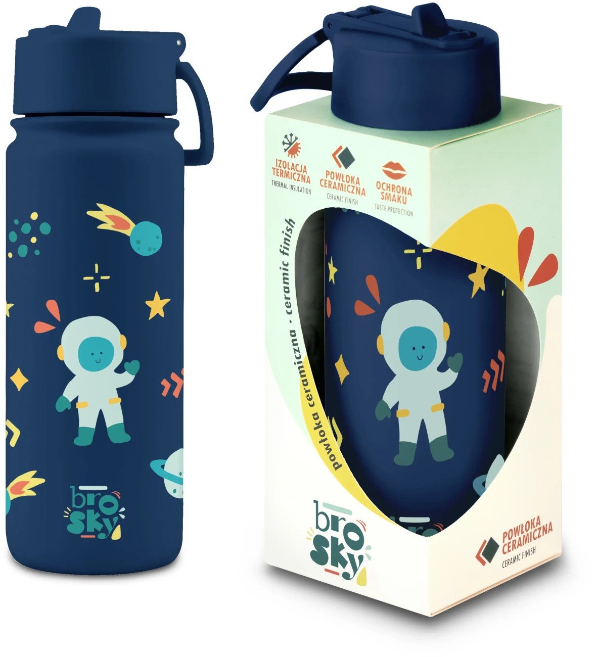 Brosky Kids Granatowa butelka na wodę dla dzieci w motyw kosmosu 550 ml