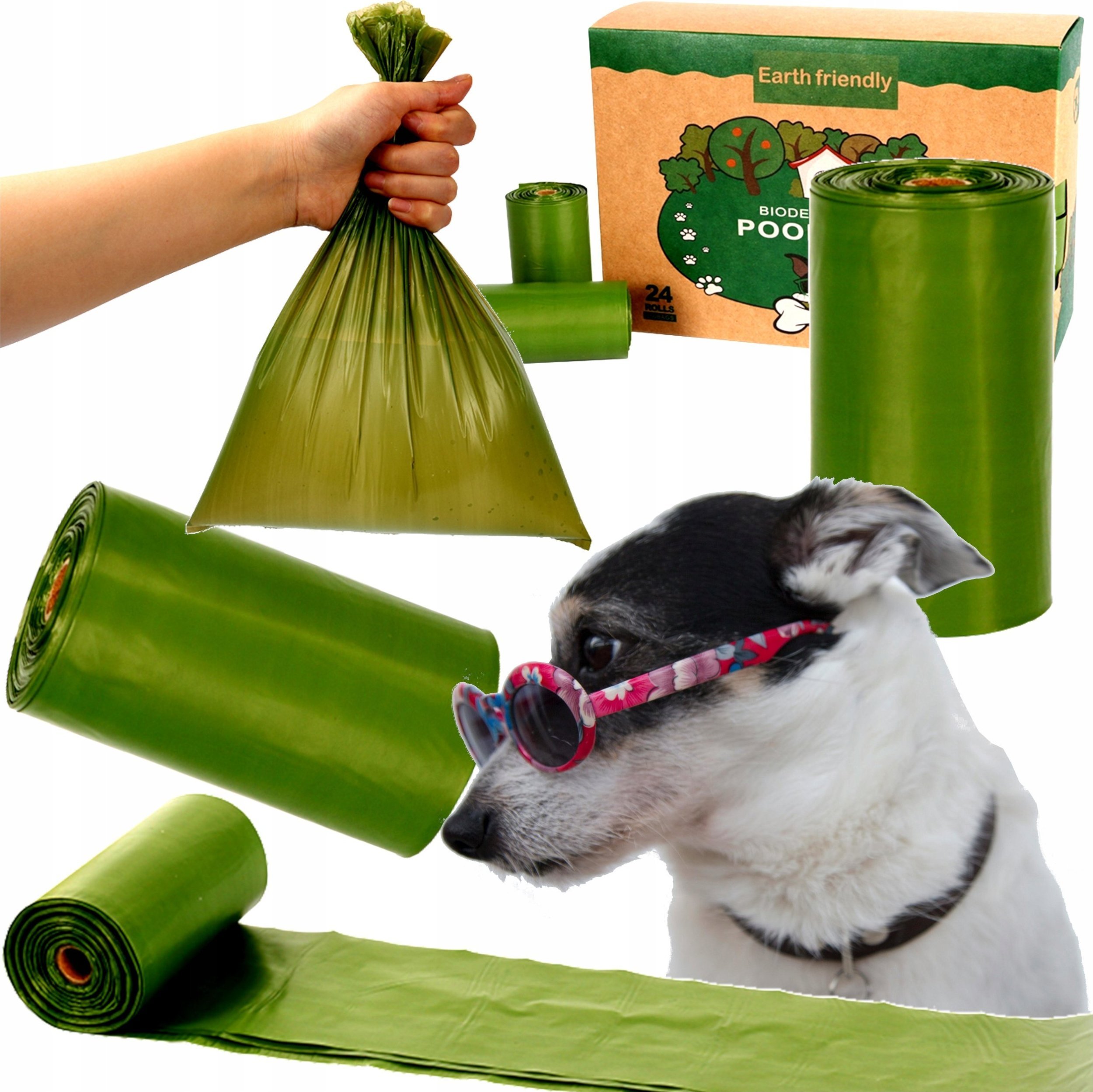 Woreczki na psie odchody 360 sztuk 24 rolki zielone biodegradowalne