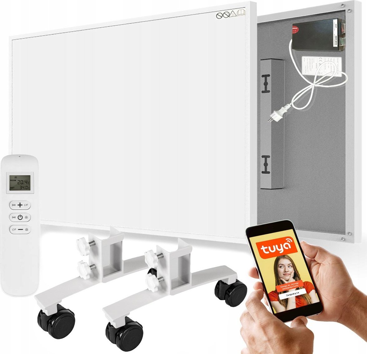 Grzejnik Cronos Zestaw Panel grzewczy IR Graphene PRO CGP-1100TWP White + Nogi z kółkami