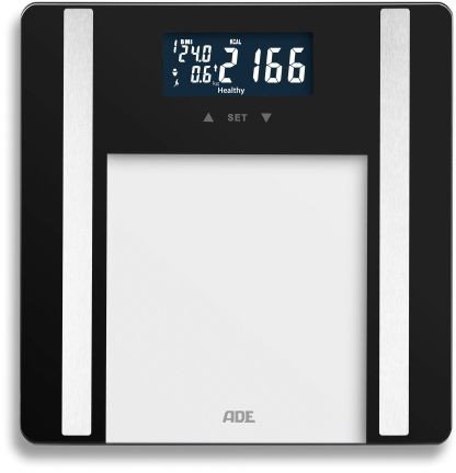 Waga łazienkowa z analizą masy ciała, do 180 kg, 30 x 30 cm, czarna / ADE
