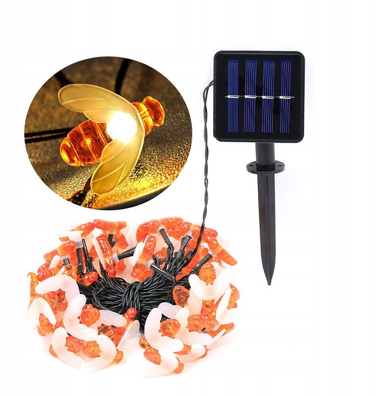 Lampki SOLARNE Ogrodowe KOMPLET 5 metrów 20 LED Pszczoły PSZCZÓŁKI Ciepłe