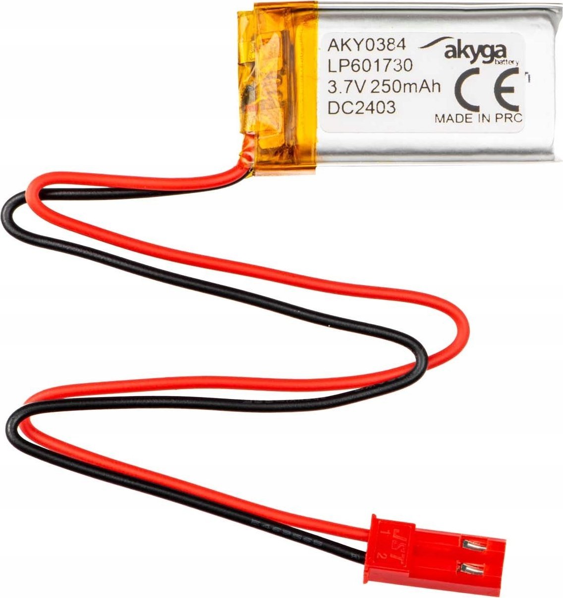 Akumulator Li-Po LP601730 Akyga AKY0384 3.7V / 250mAh PCM złącze JST 2-Pin 150mm