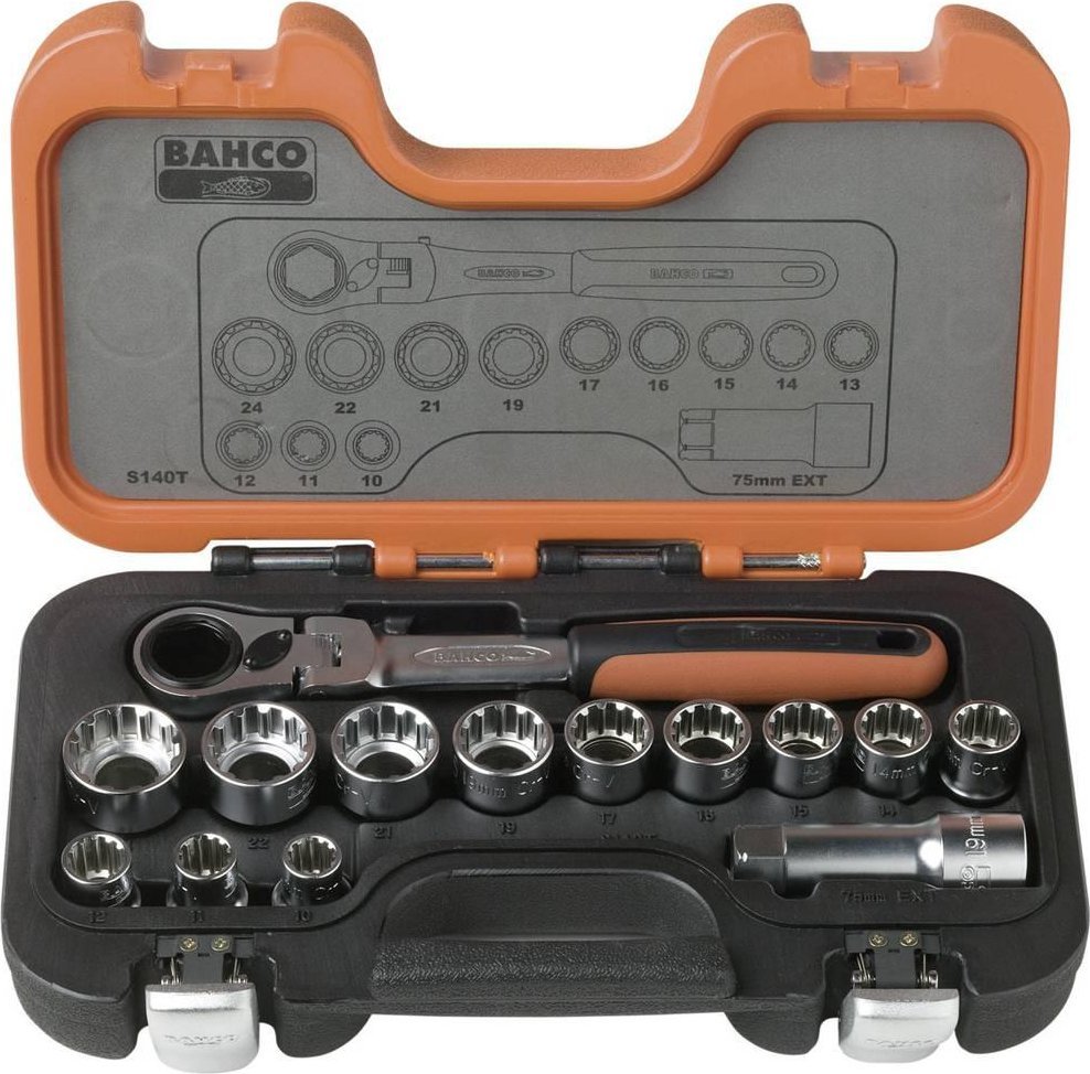 Bahco Terkšlės lanksčia, pasukama galvute ir galvučių 10-24mm rinkinys, 14 vnt.