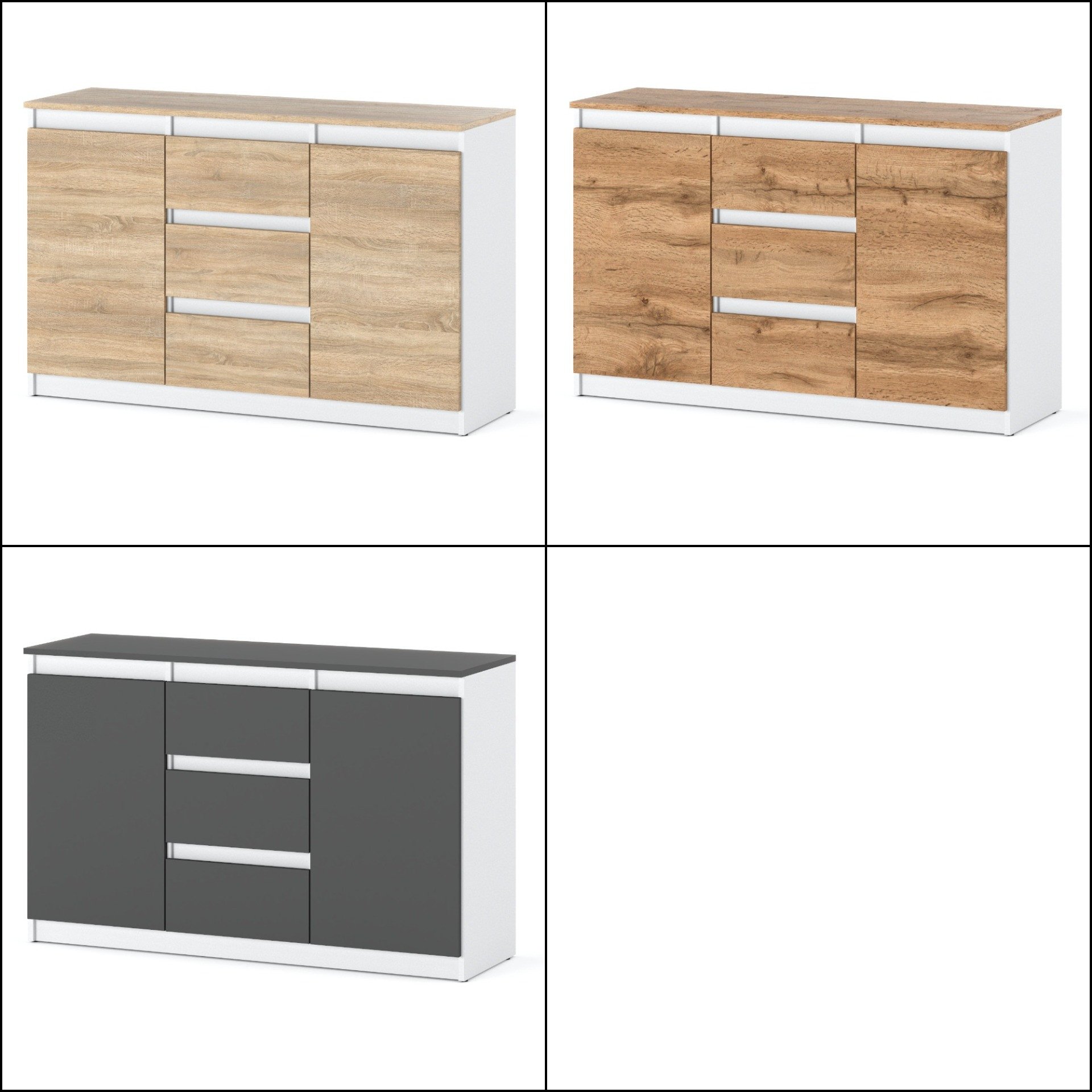 Komoda Nowoczesna 3 Szuflady Oleksa Plus 120cm Pojemna Szafka Biała Sonoma