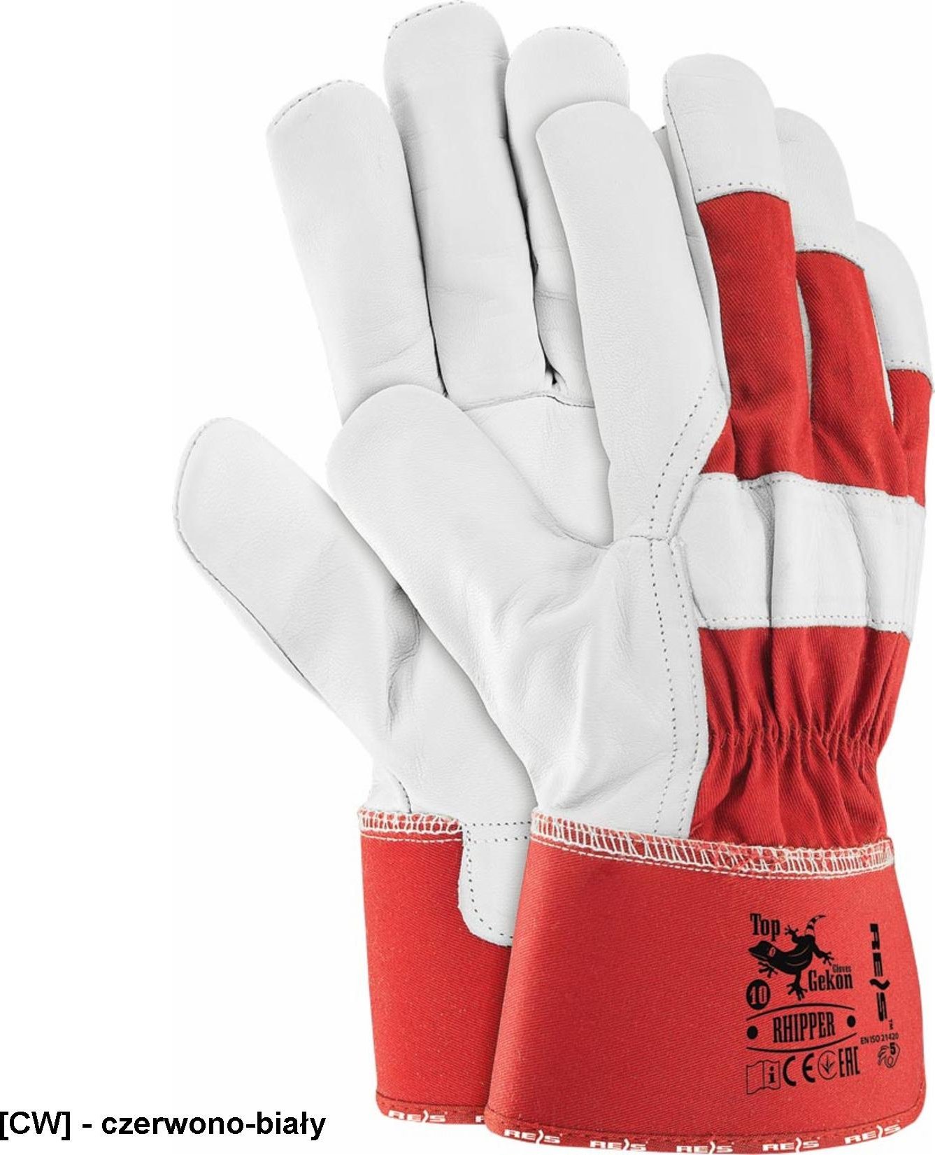 R.E.I.S. RHIPPER - Rękawice ochronne wykonane ze skóry koziej - czerwono-biały
