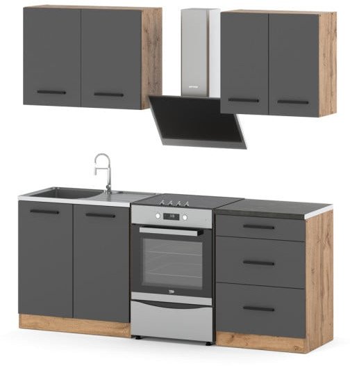 Meble Kuchenne Szare Nowoczesne Modułowe Zestaw Kuchenny Mini Mokka 200cm
