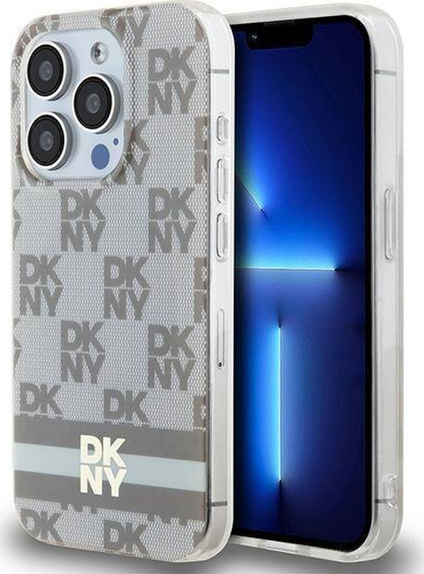 DKNY DKHMP15LHCPTSE iPhone 15 Pro 6.1" beżowy/beige hardcase IML Checkered Mono Pattern & Printed Stripes MagSafe