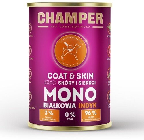 CHAMPER COAT&SKIN MONOBIAŁKOWA łosoś mokra karma dla psa 400g
