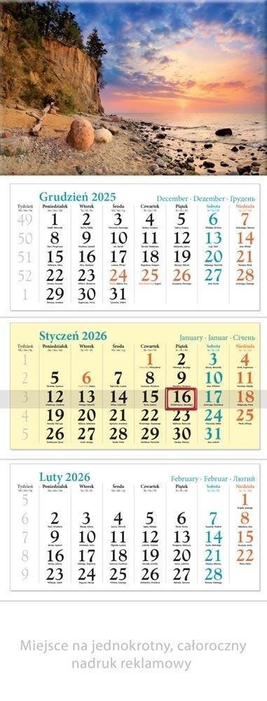Kalendarz 2026 ścienny trójdzielny Bałtyk