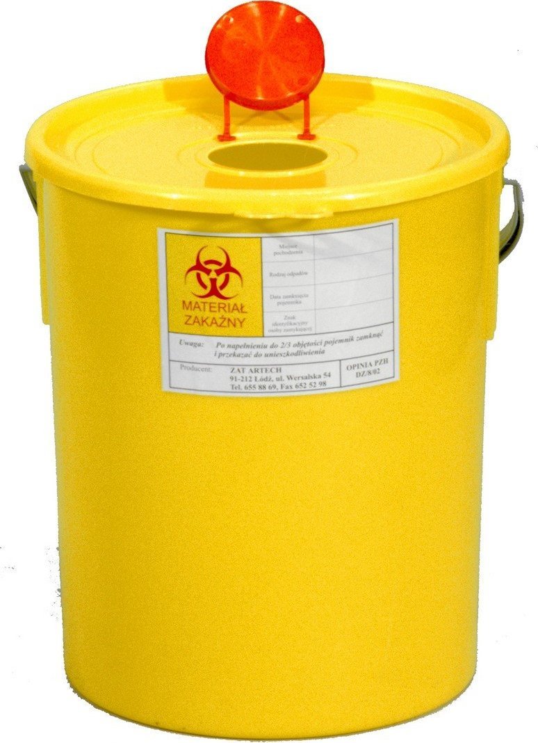 Artech Pojemnik na odpady ostre z otworem wrzutowym, poj. 20l (Kolor żółty)