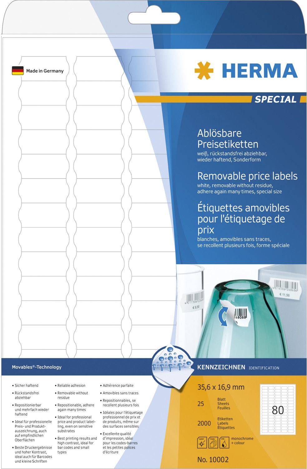 Herma Etykiety odklejalne Movables A4, białe, papier matowy, 2000 szt., zaokrąglone narożniki (10002)